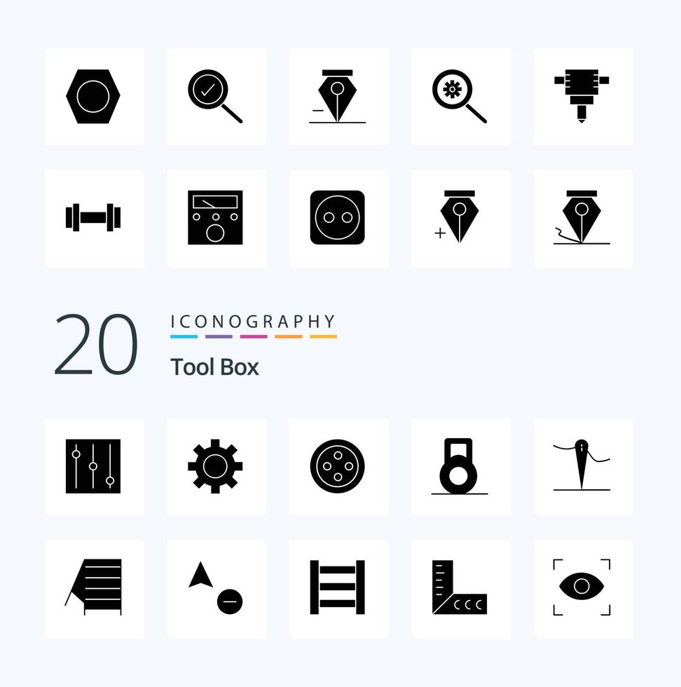 20 Tools Solid Glyph icon Pack like geometry cursor needle copy tools vector