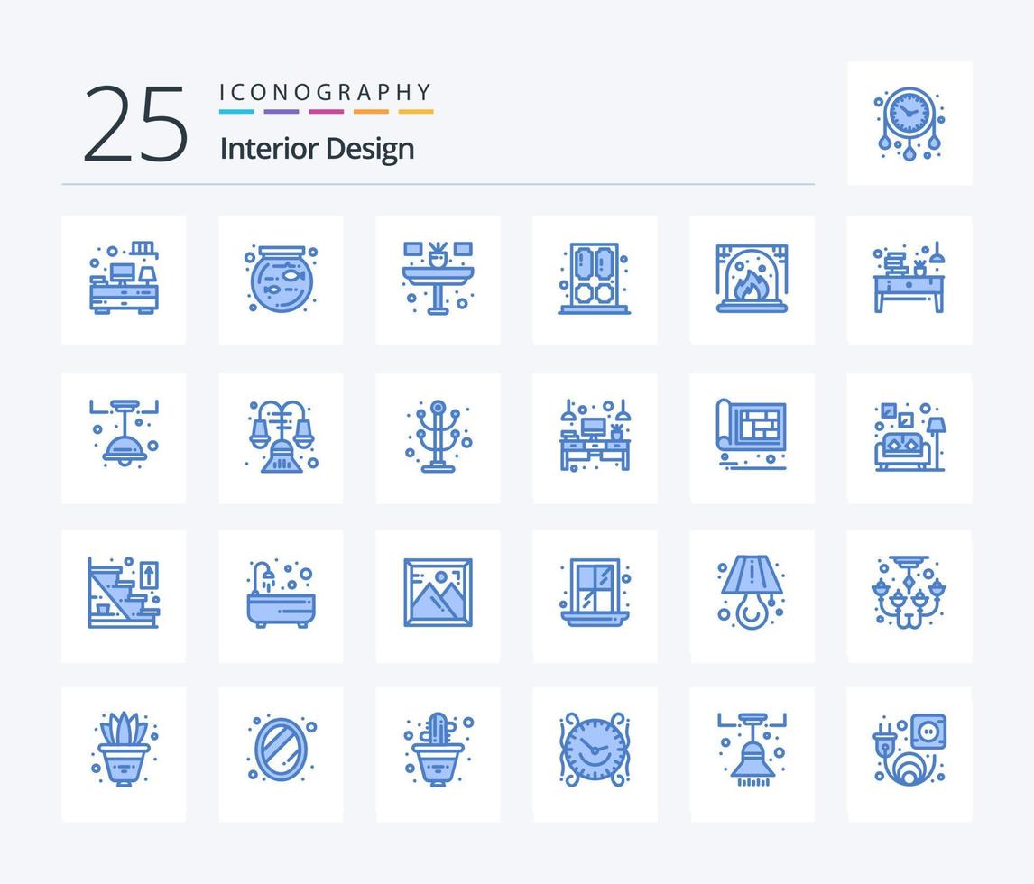 Interior Design 25 Blue Color icon pack including interior. chimney. flower. window. home vector