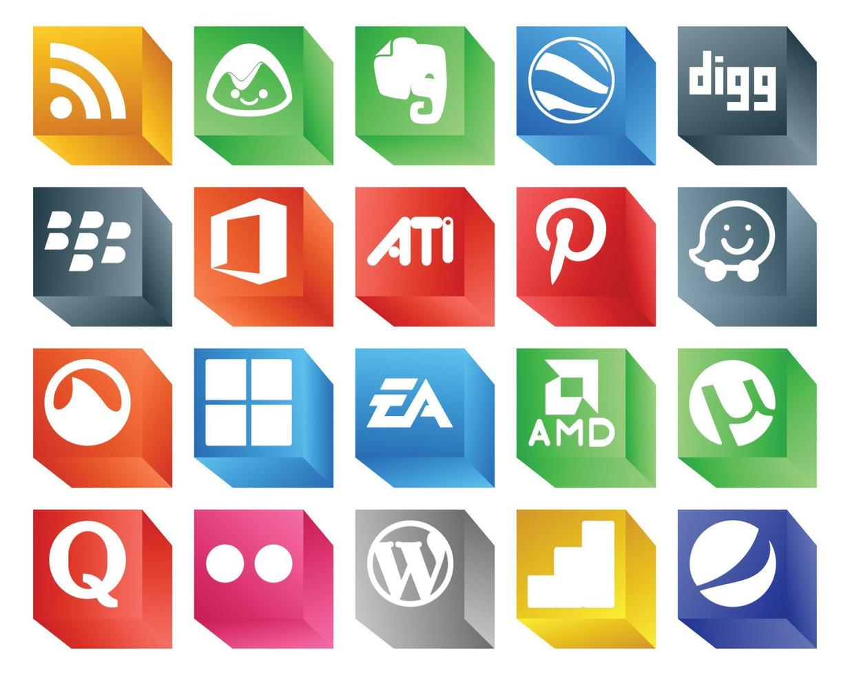 20 Social Media Icon Pack Including quora amd pinterest sports electronics arts vector