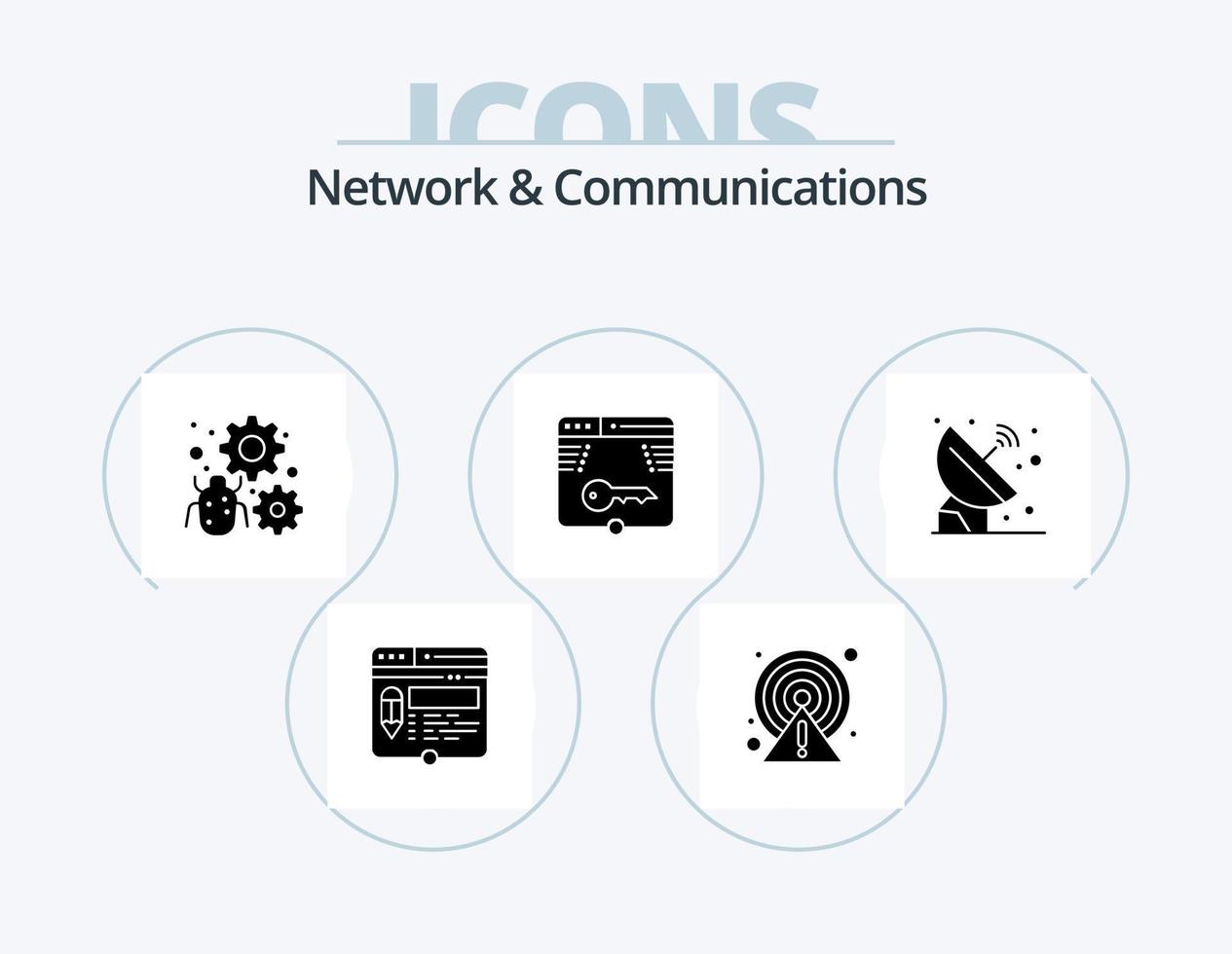 paquete de iconos de glifo de red y comunicaciones 5 diseño de iconos. forma. llave. punto. seguro. configuración vector