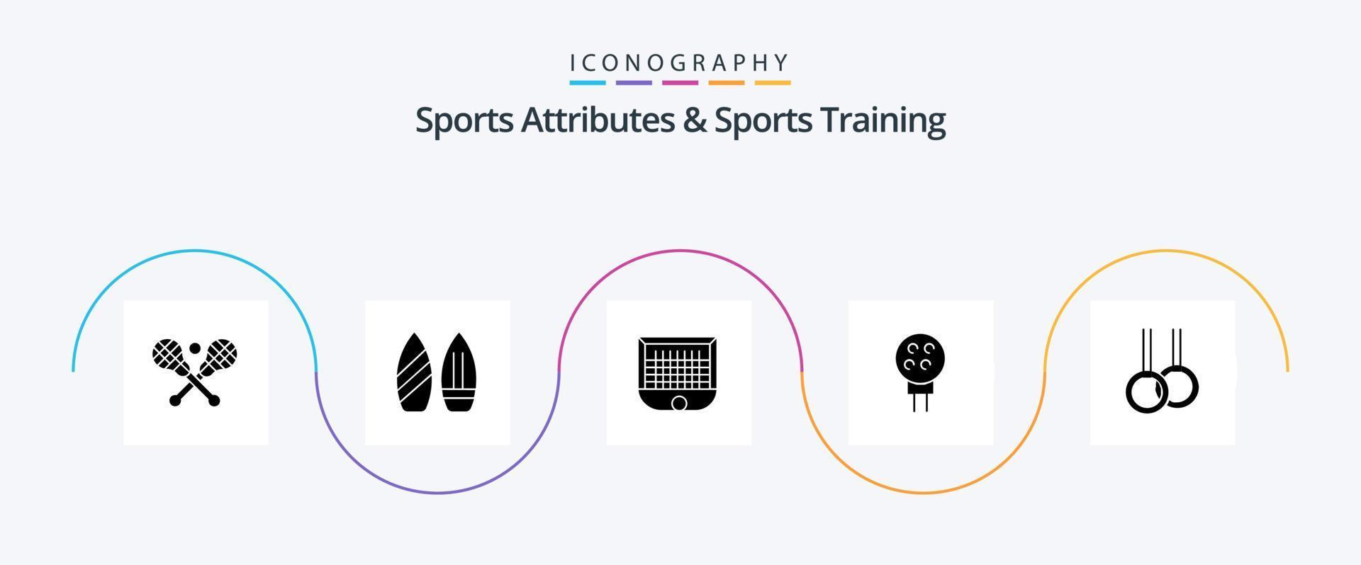 Atributos deportivos y paquete de iconos de glifo 5 de entrenamiento deportivo, incluido atletismo. béisbol. pelota. pelota. fútbol vector