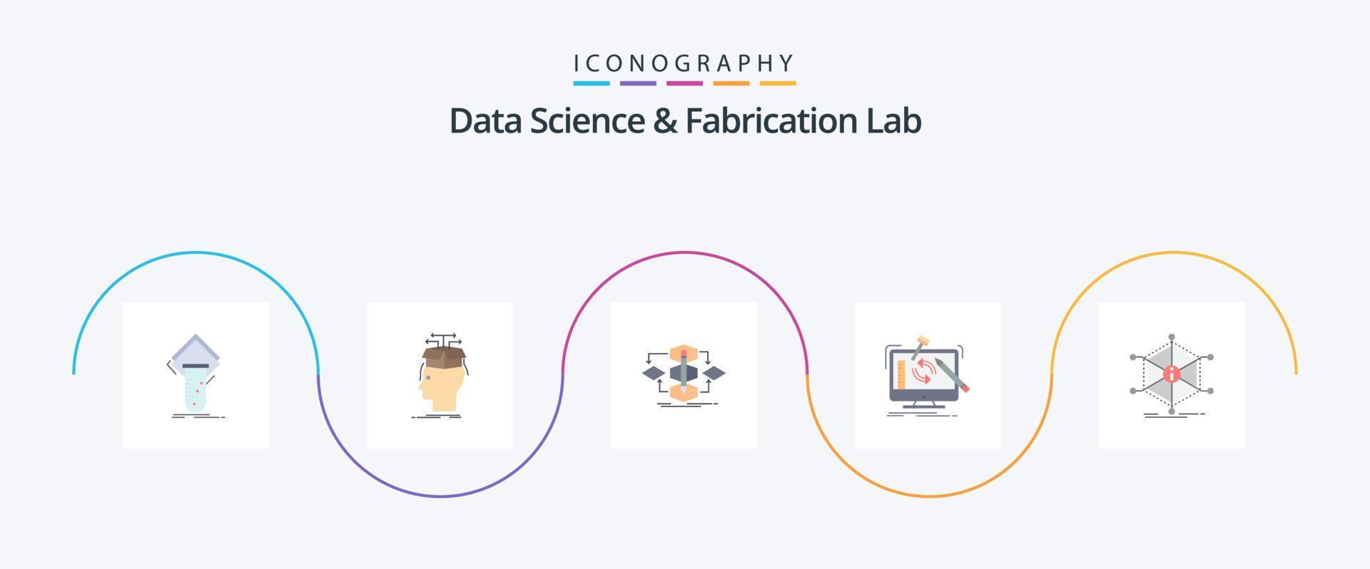 Data Science And Fabrication Lab Flat 5 Icon Pack Including tools. engineering. knowledge. process. method vector