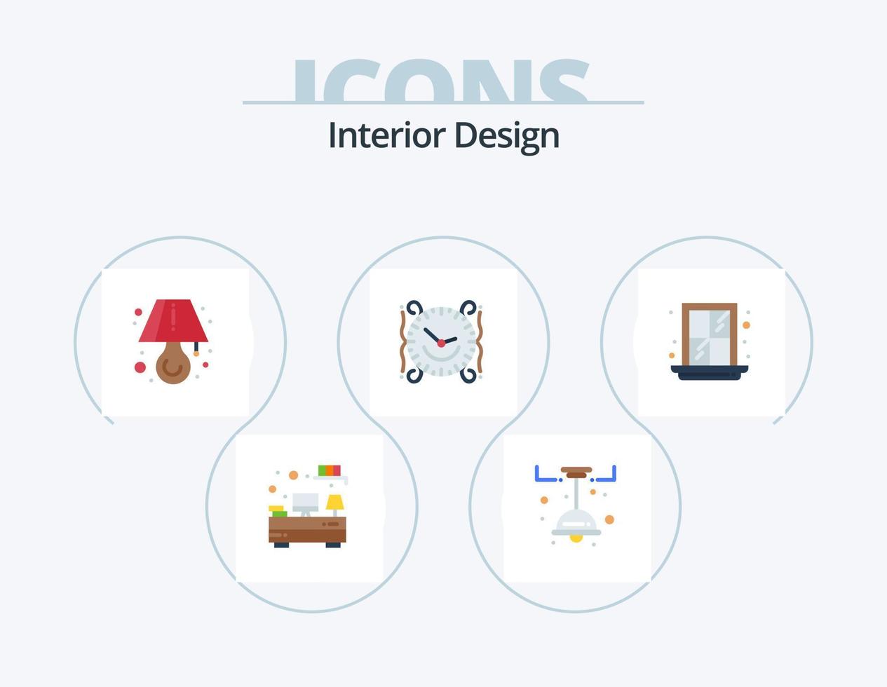 Interior Design Flat Icon Pack 5 Icon Design. window. home. lamp. decorate. time vector