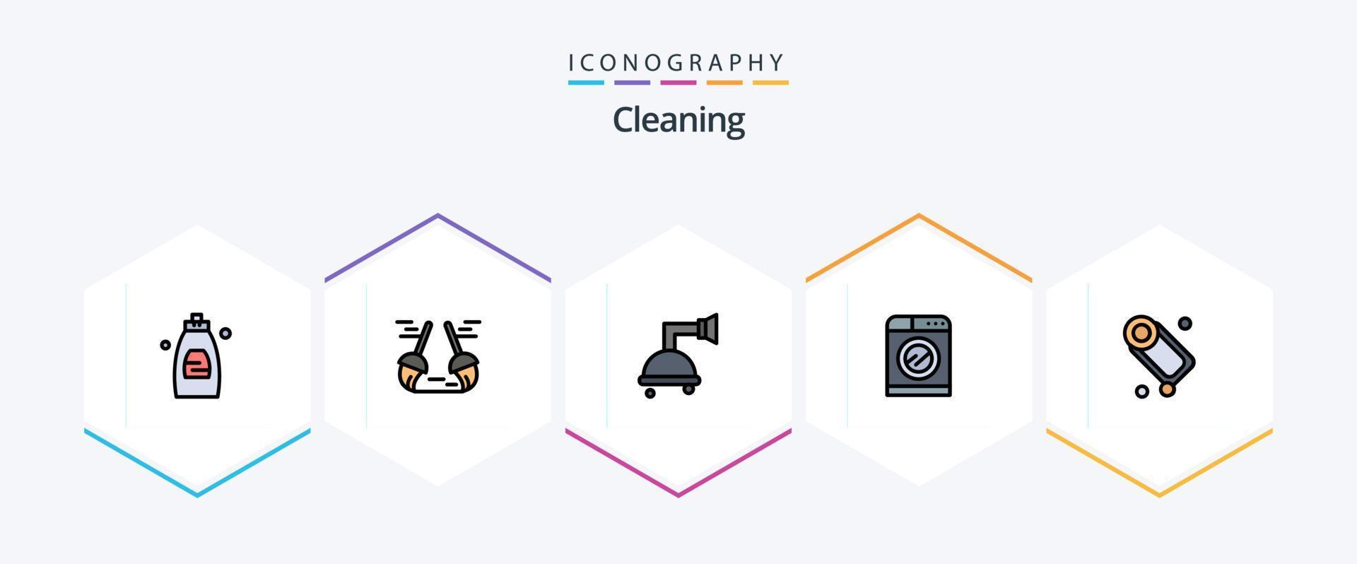 Cleaning 25 FilledLine icon pack including cleaning. bathroom. bathroom. washing. technology vector