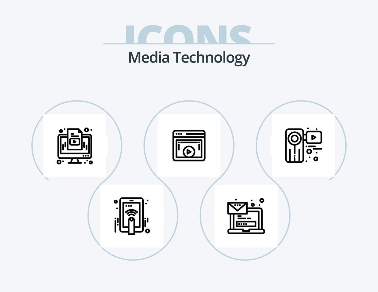 Media Technology Line Icon Pack 5 Icon Design. director. man. folder. cloud. system vector