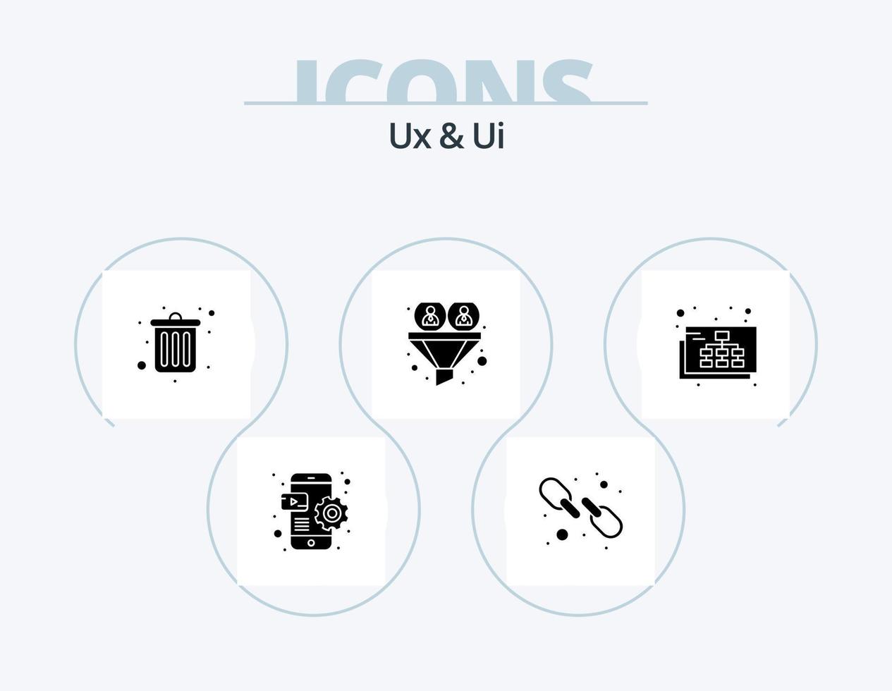 ux y ui glyph icon pack 5 diseño de iconos. mapa. problema de ayuda negocio. embudo. conversión vector