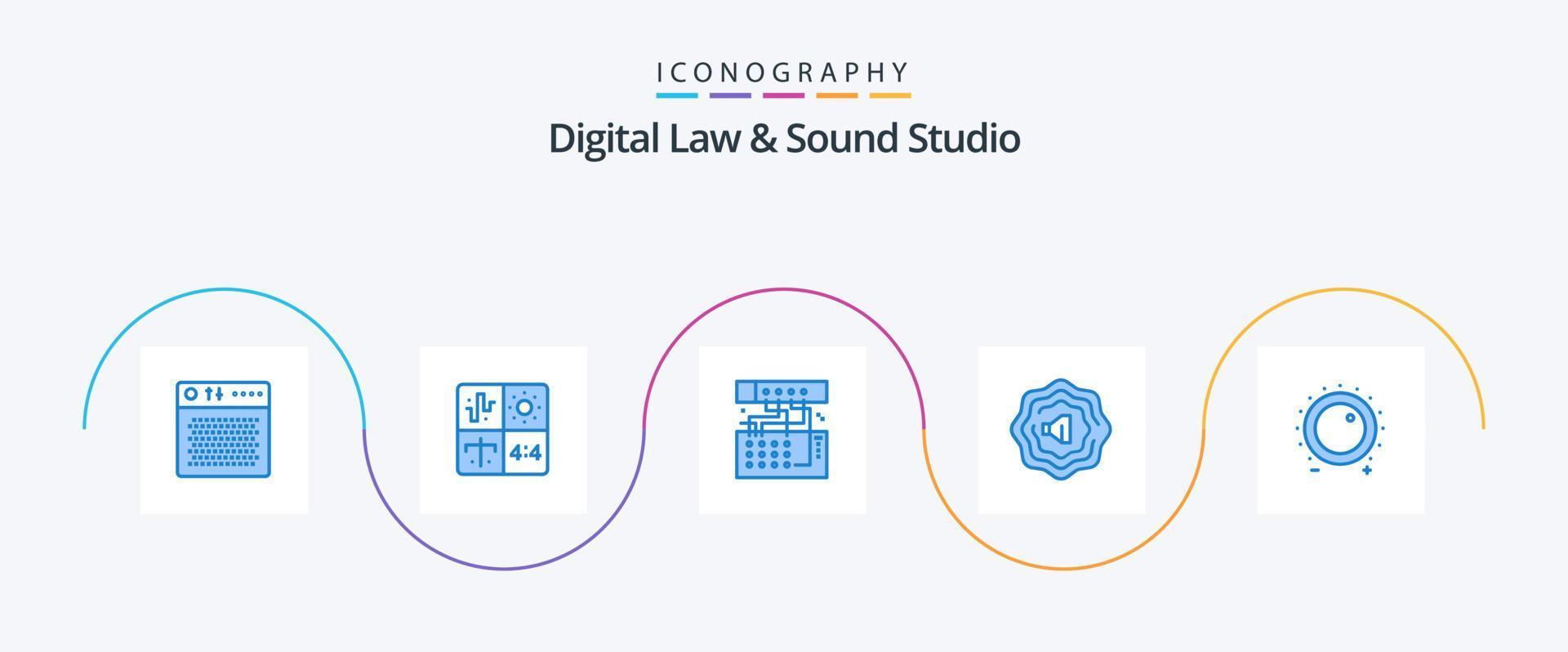 paquete de iconos de 5 azul de estudio de derecho y sonido digital que incluye control. acústico ingeniería. sonido. dispositivo vector