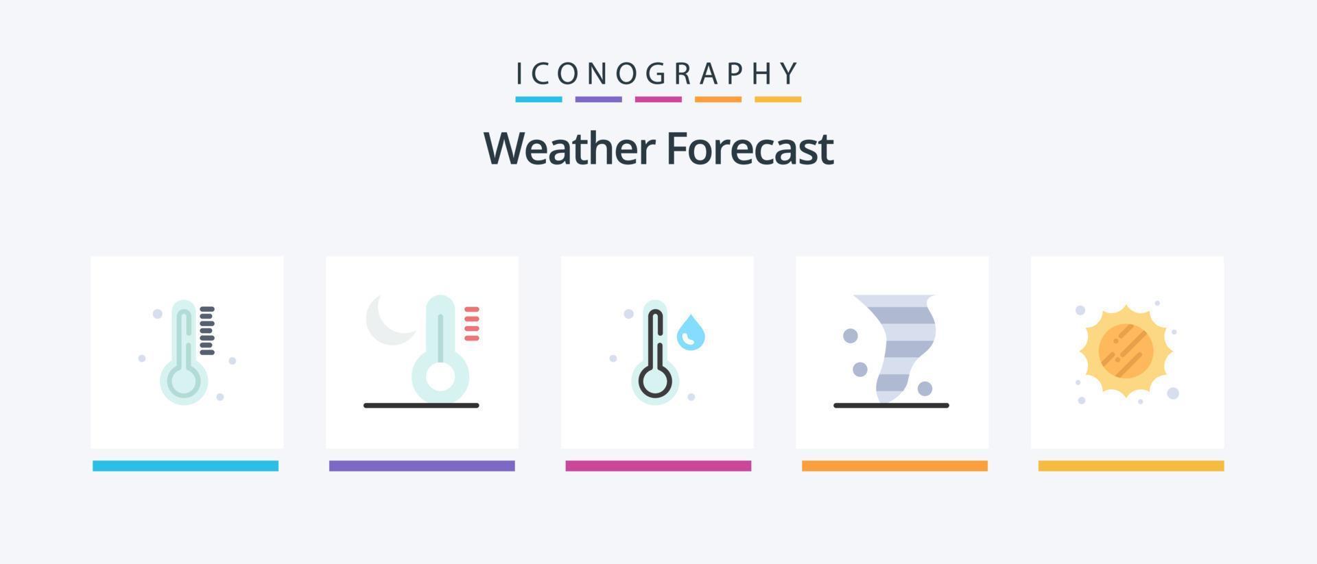 paquete de iconos de 5 clima plano que incluye soleado. viento. lluvia. clima. soplo. diseño de iconos creativos vector