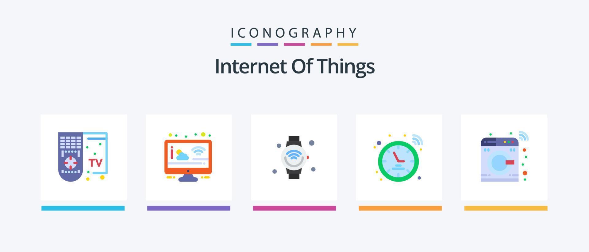 Internet Of Things Flat 5 Icon Pack Including control. smart watch. smart watch. signal. wifi. Creative Icons Design vector