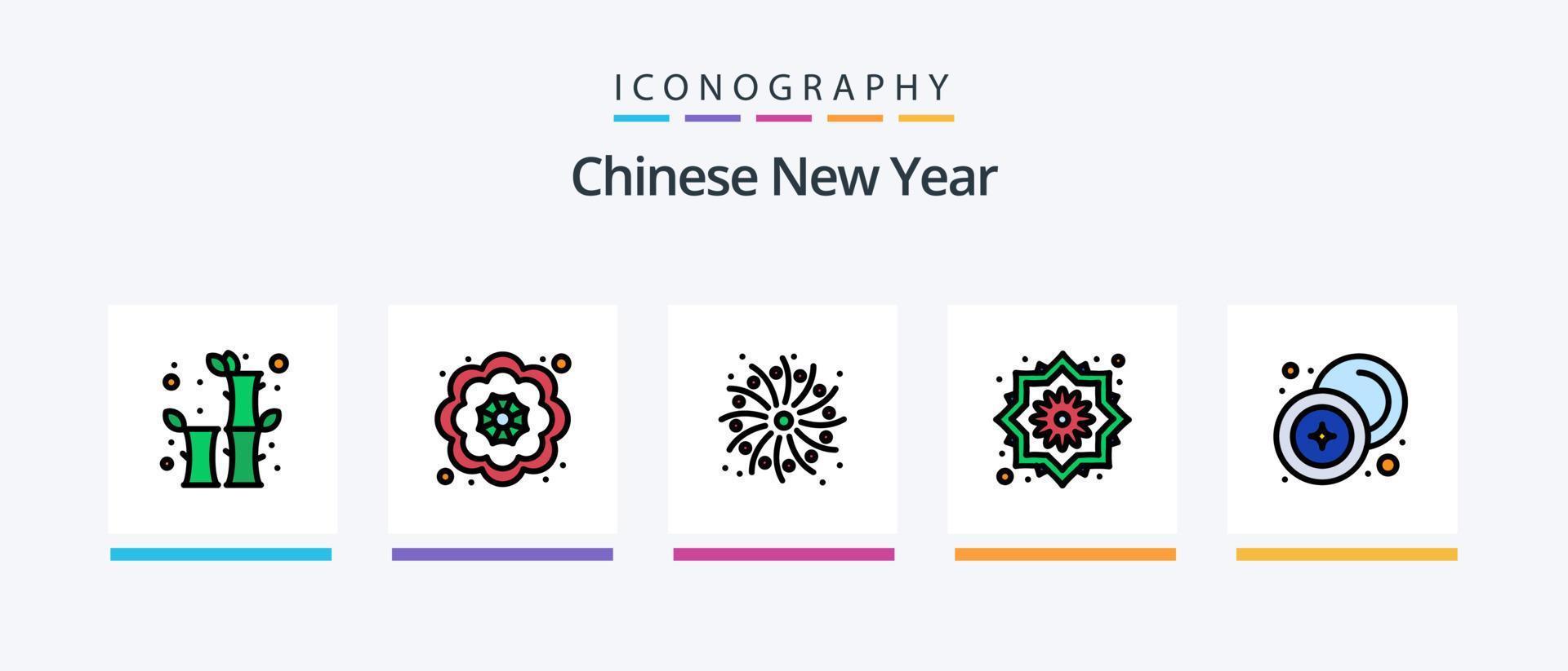 Chinese New Year Line Filled 5 Icon Pack Including christmas. winter. bag. snow. holidays. Creative Icons Design vector