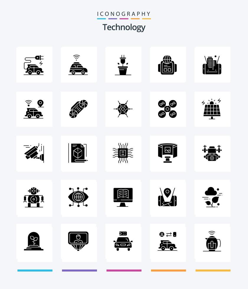 Creative Technology 25 Glyph Solid Black icon pack  Such As location. building. technology. technology. mobile vector