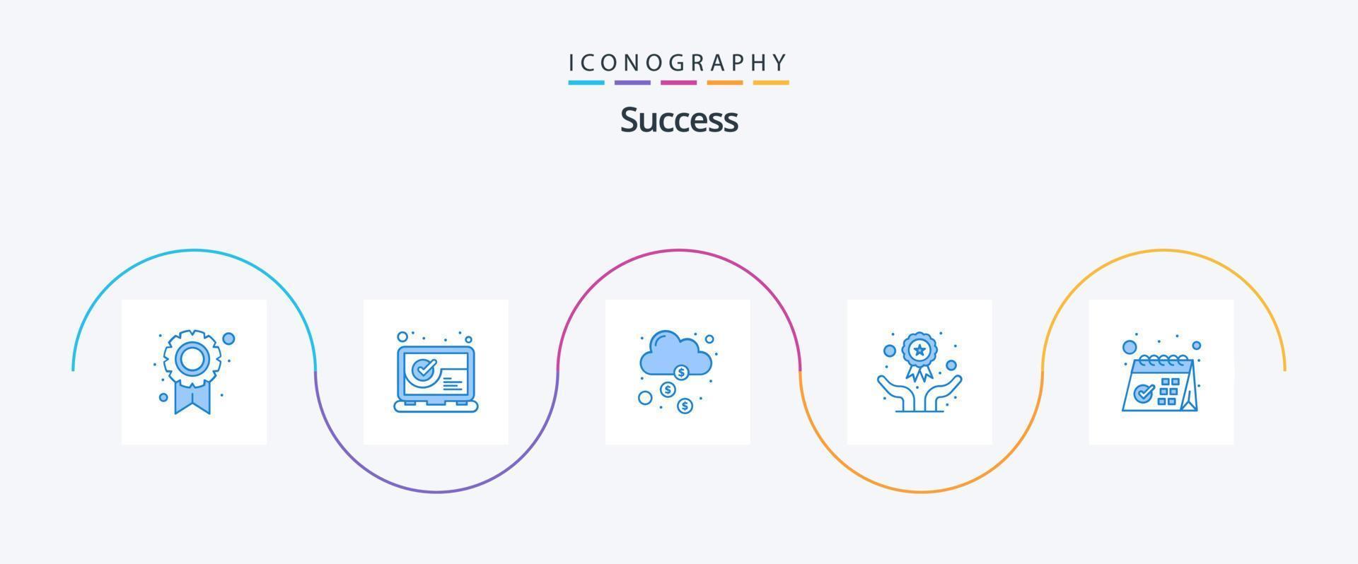 Sucess Blue 5 Icon Pack Including calendar. quality. cloud. medal. currency vector