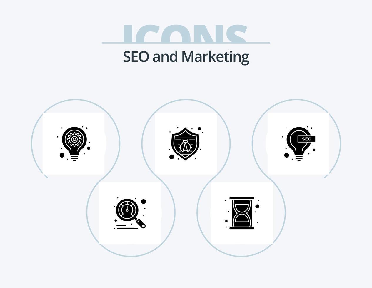 Seo Glyph Icon Pack 5 Icon Design. seo. idea. lamp. bulb. spam vector