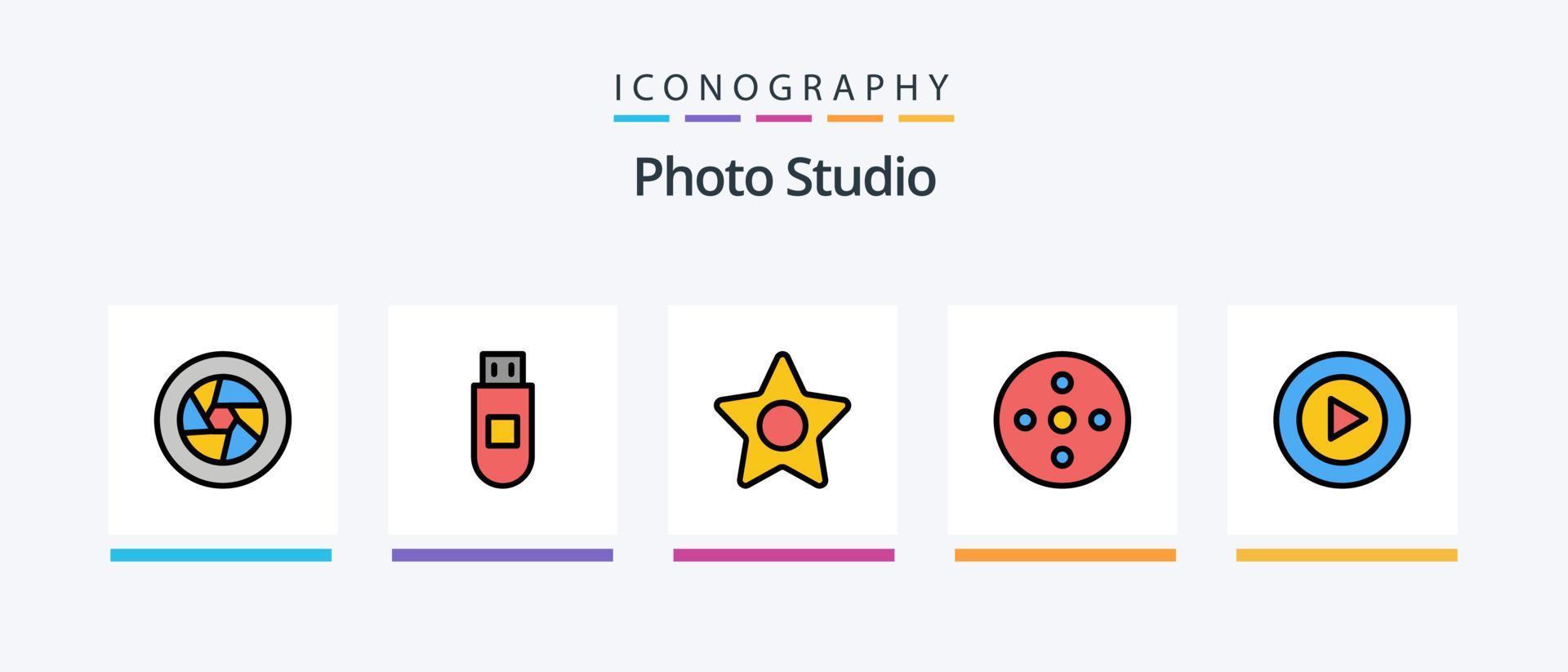 Photo Studio Line Filled 5 Icon Pack Including power. bulb. photography. photo. logo. Creative Icons Design vector