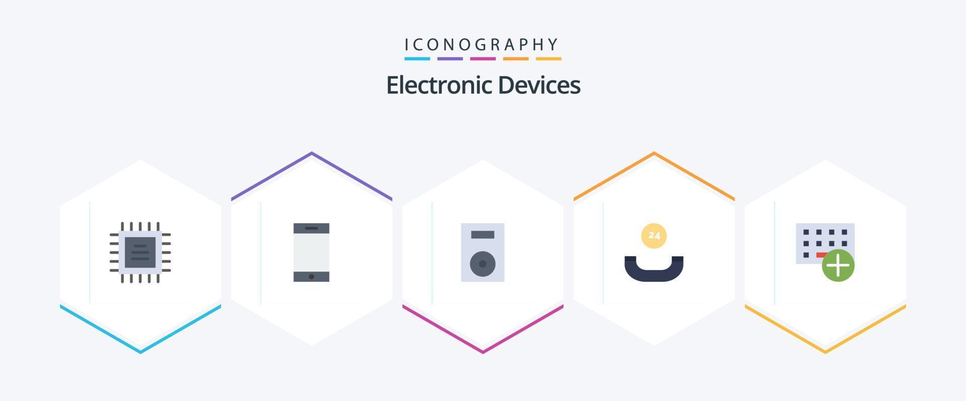 Devices 25 Flat icon pack including gadget. computers. products. add. call vector