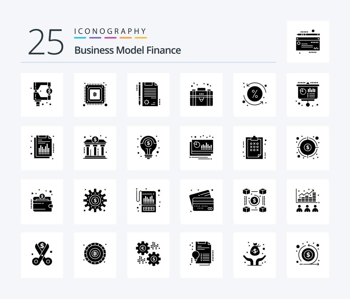 Finance 25 Solid Glyph icon pack including percent. costs. certificate. private. equity vector