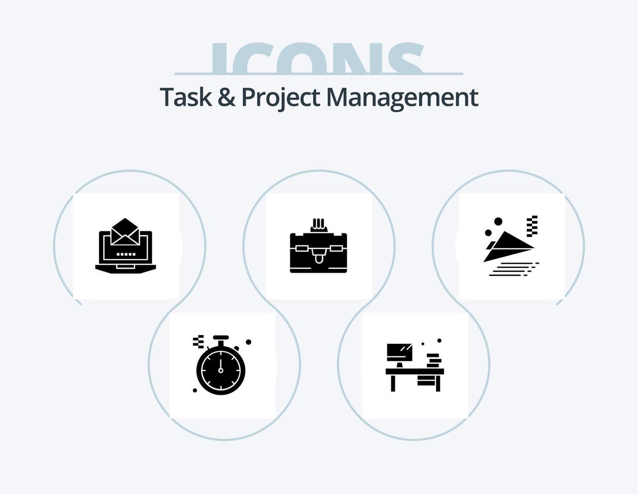 Task And Project Management Glyph Icon Pack 5 Icon Design. travel. bag . monitor. mail vector
