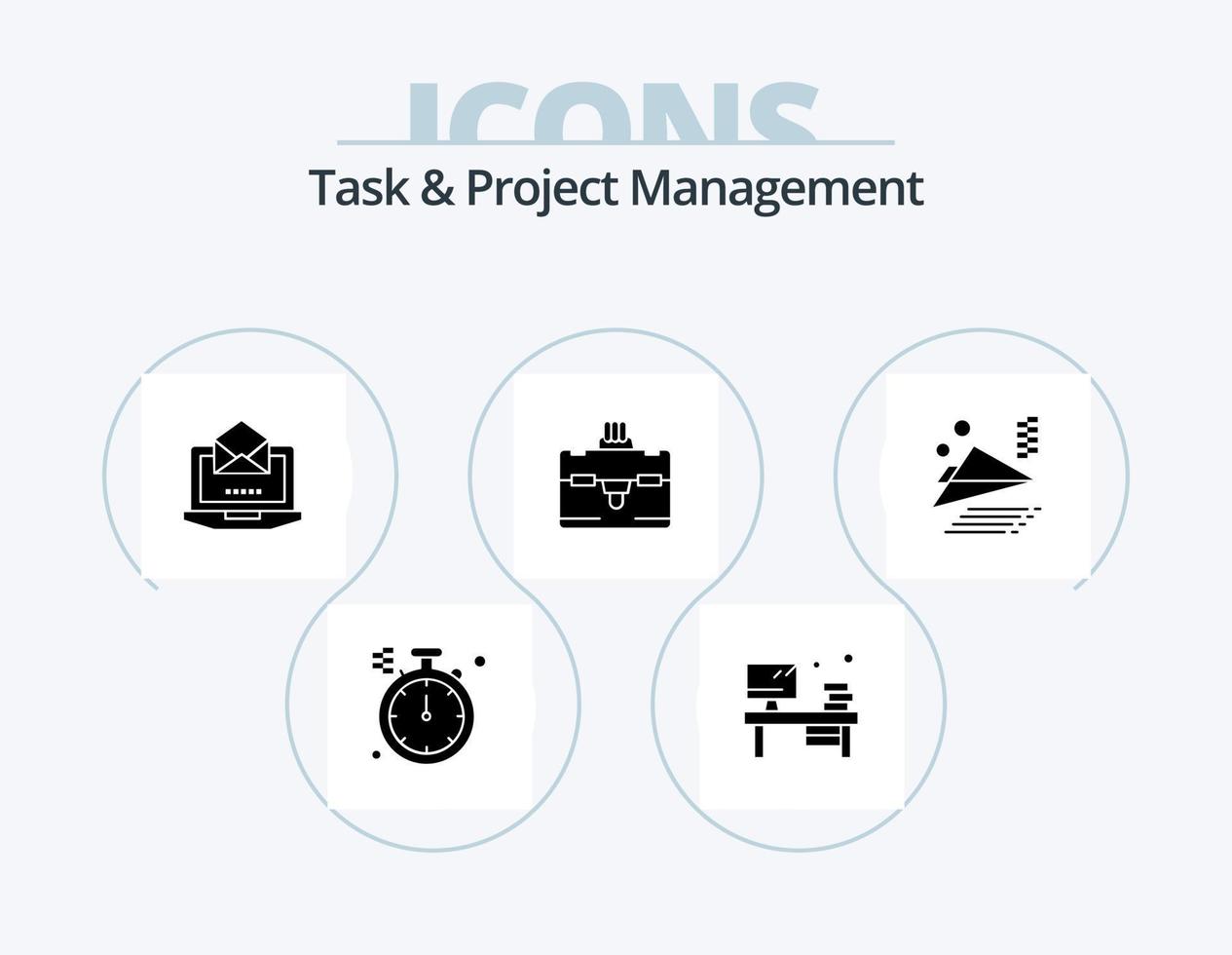 diseño de iconos del paquete de iconos de glifo de gestión de tareas y proyectos 5. viajar. bolsa . monitor. correo vector