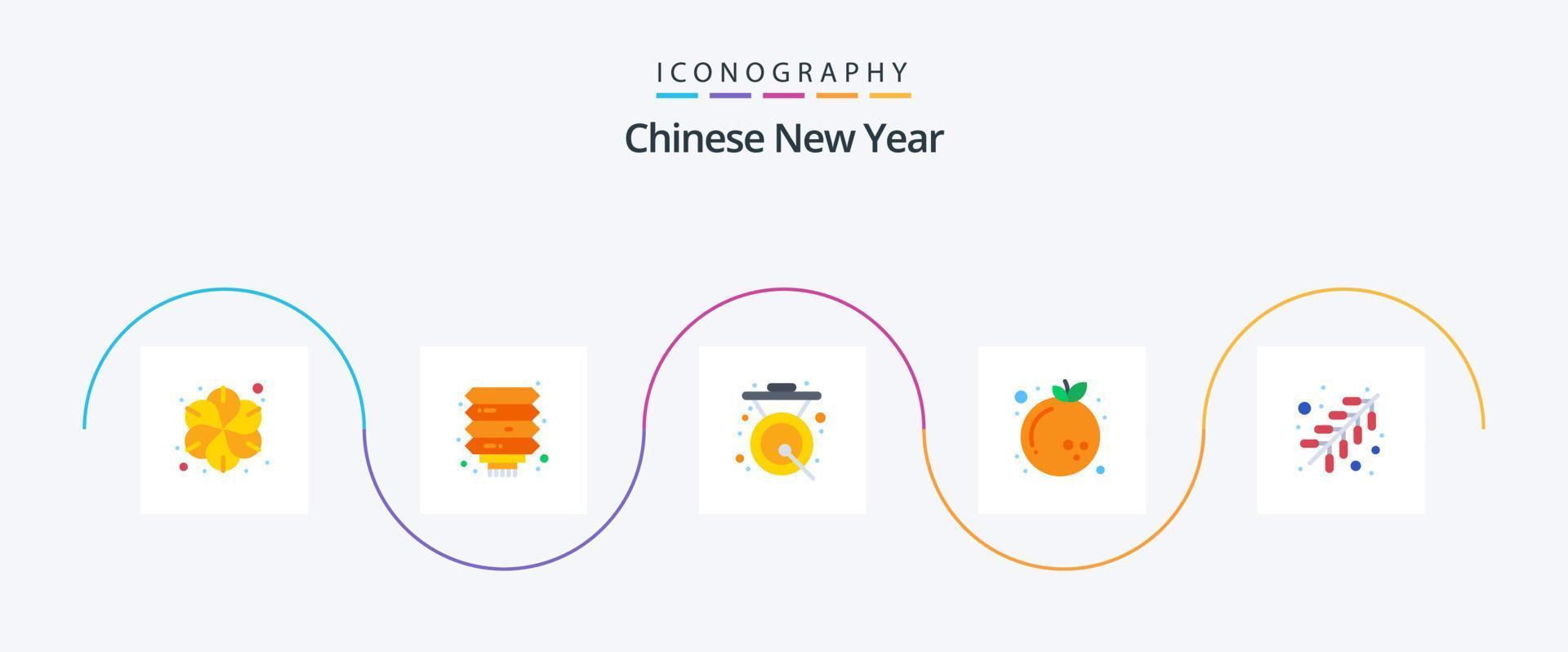 paquete de iconos flat 5 de año nuevo chino que incluye fuego. naranja. asiático. nuevo. metal vector