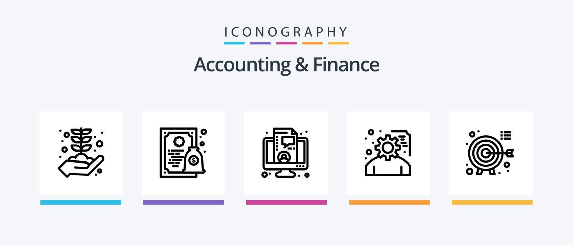 paquete de iconos de línea 5 de contabilidad y finanzas que incluye libro. matemáticas. planificación de servicios. calculadora. transferir. diseño de iconos creativos vector