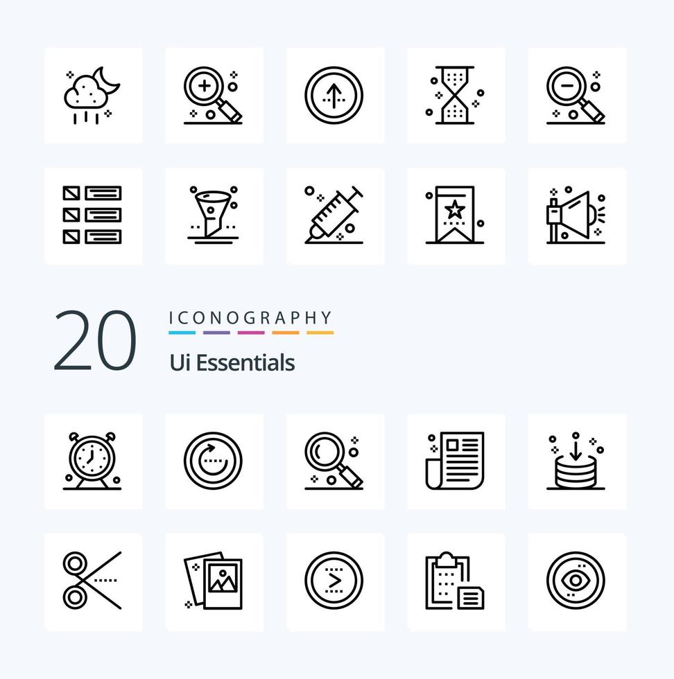 20 Ui Essentials Line icon Pack like newspaper interface sync ui magnifying vector