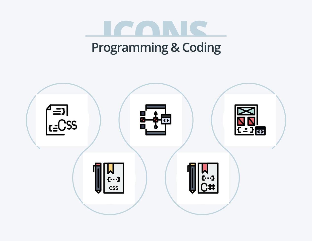 paquete de iconos llenos de línea de programación y codificación 5 diseño de iconos. codificación. aplicación desarrollar. dispositivo. desarrollar vector
