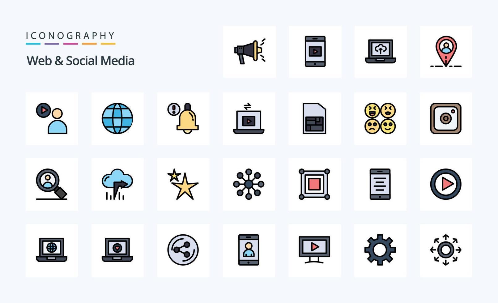 paquete de iconos de estilo lleno de línea de 25 web y redes sociales vector