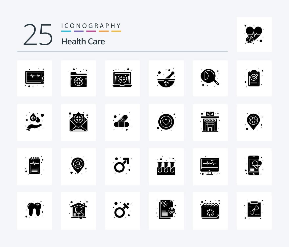 Health Care 25 Solid Glyph icon pack including eye. pharmacy. healthcare. medicine bowl. mespital vector