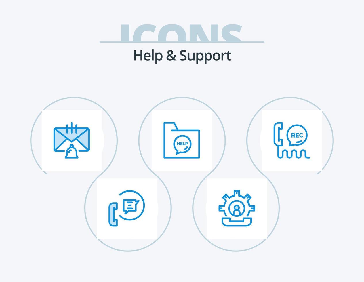 Help And Support Blue Icon Pack 5 Icon Design. document. communication. phone. help. contact vector