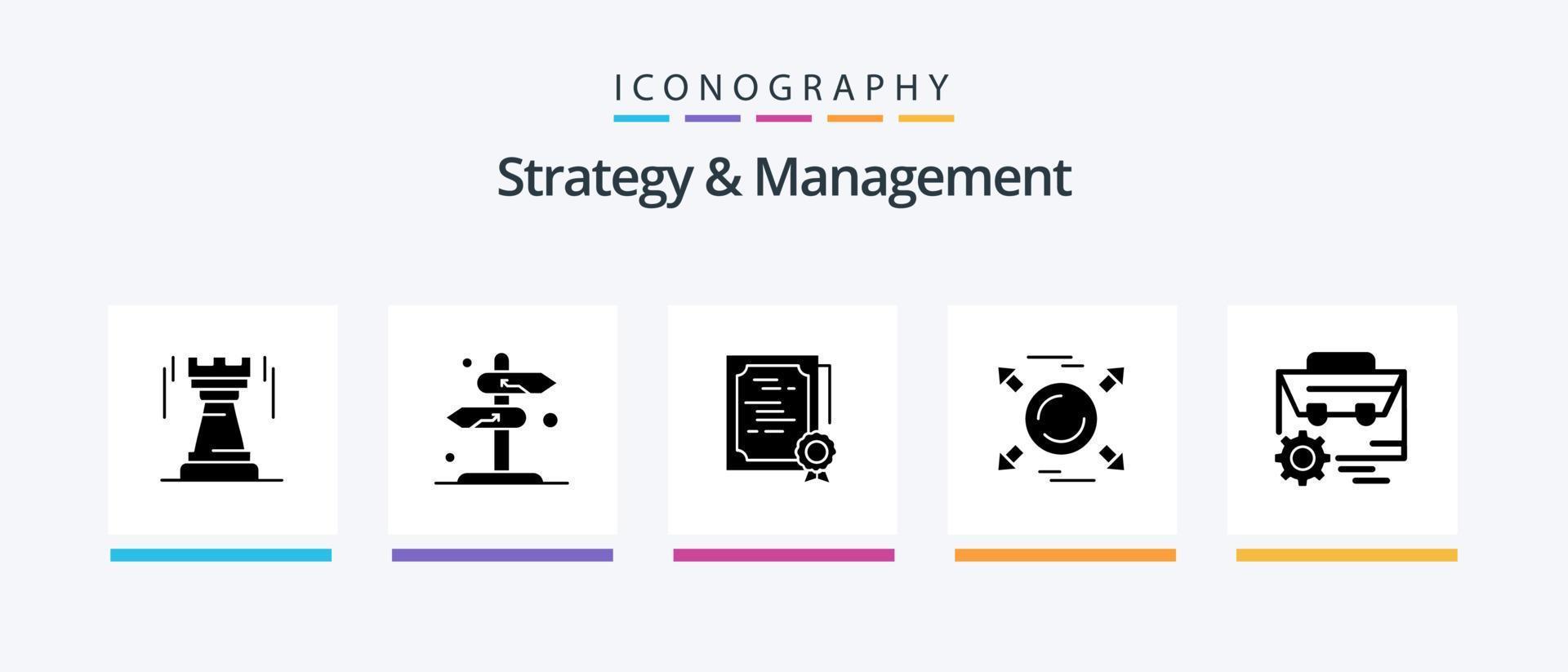 Strategy And Management Glyph 5 Icon Pack Including direction. circle. checkmark. diploma. sign. Creative Icons Design vector