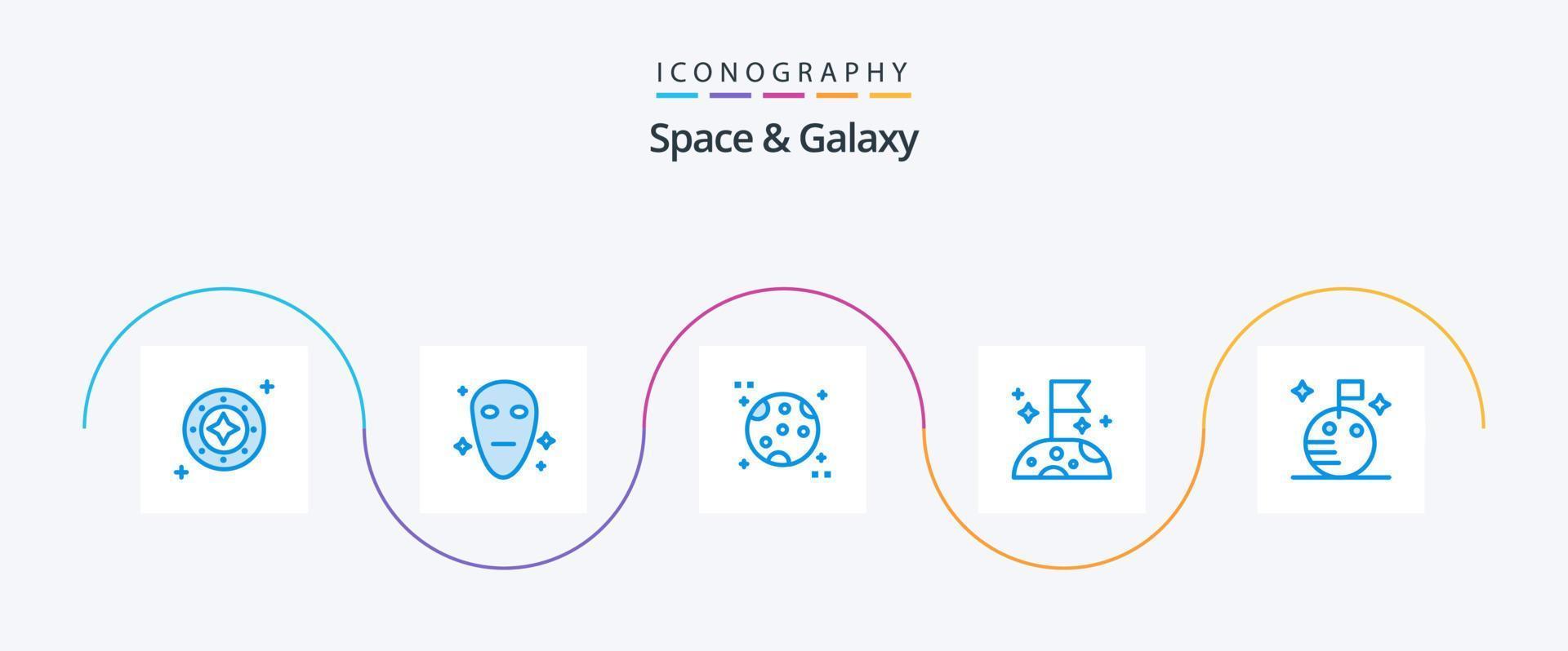 paquete de iconos space and galaxy blue 5 que incluye espacio. bandera. espacio. espacio. luna vector