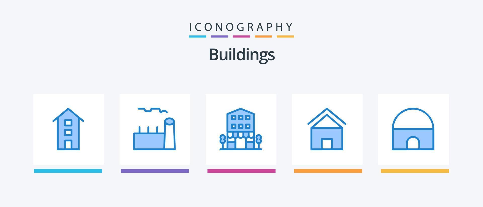 paquete de iconos de 5 edificios azules que incluye el hogar. edificio. planta industrial. tiendas minorista. diseño de iconos creativos vector