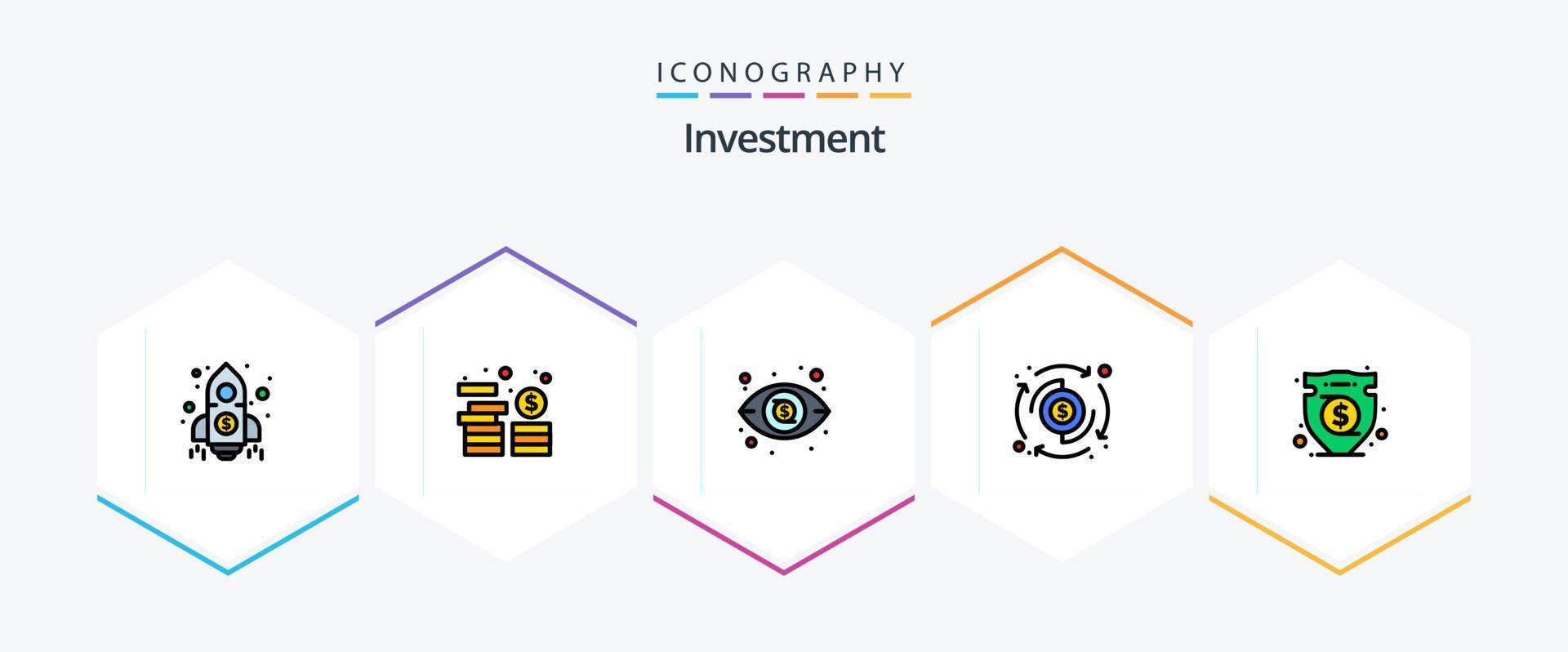 Investment 25 FilledLine icon pack including investment. business. dollar. transfer. payment vector