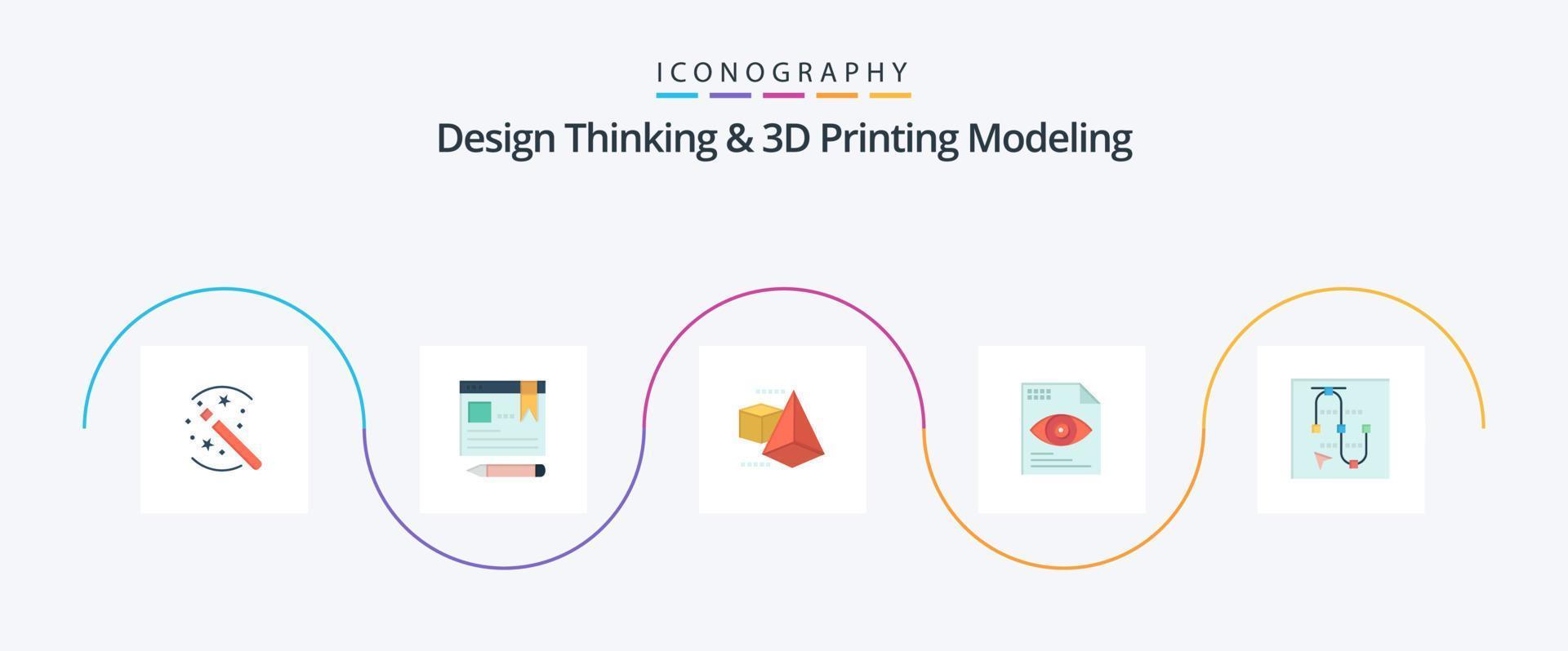 pensamiento de diseño y modelado de impresión d paquete de iconos planos 5 que incluye pantalla. informática. modelo 3d. ojo . archivo vector