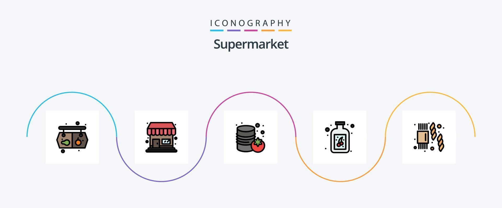 Supermarket Line Filled Flat 5 Icon Pack Including . pasta. supermarket. sweet. bottle vector