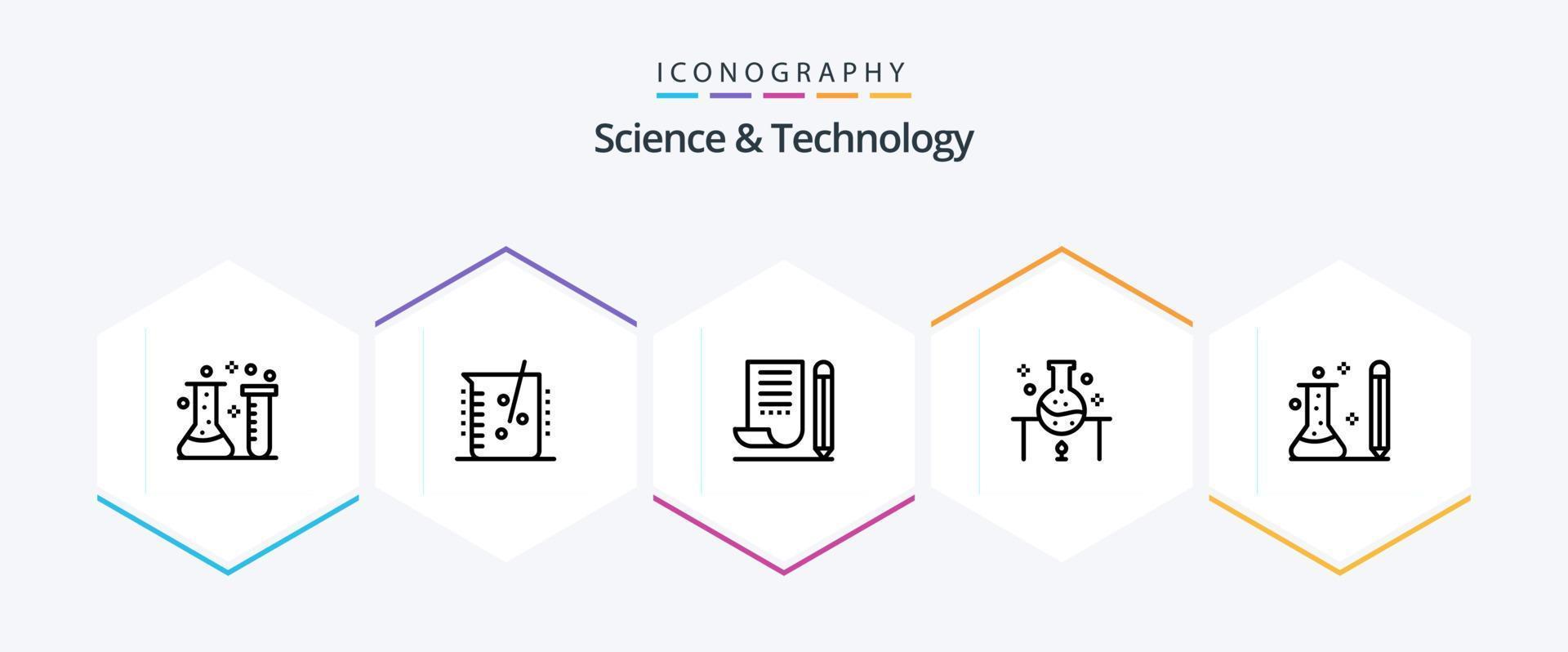 Science And Technology 25 Line icon pack including knowledge. education. notepad. science lab. science vector