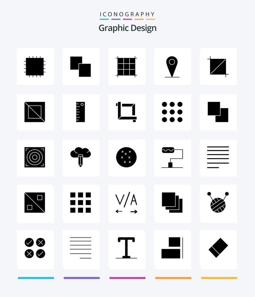 Creative Design 25 Glyph Solid Black icon pack  Such As design. ruler. crop. measure. diagonal vector