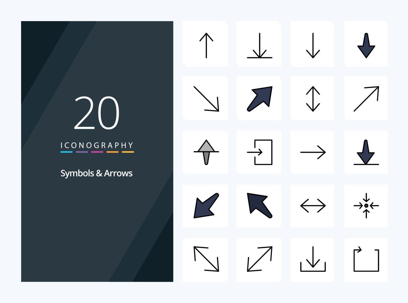 20 Symbols  Arrows line Filled icon for presentation vector
