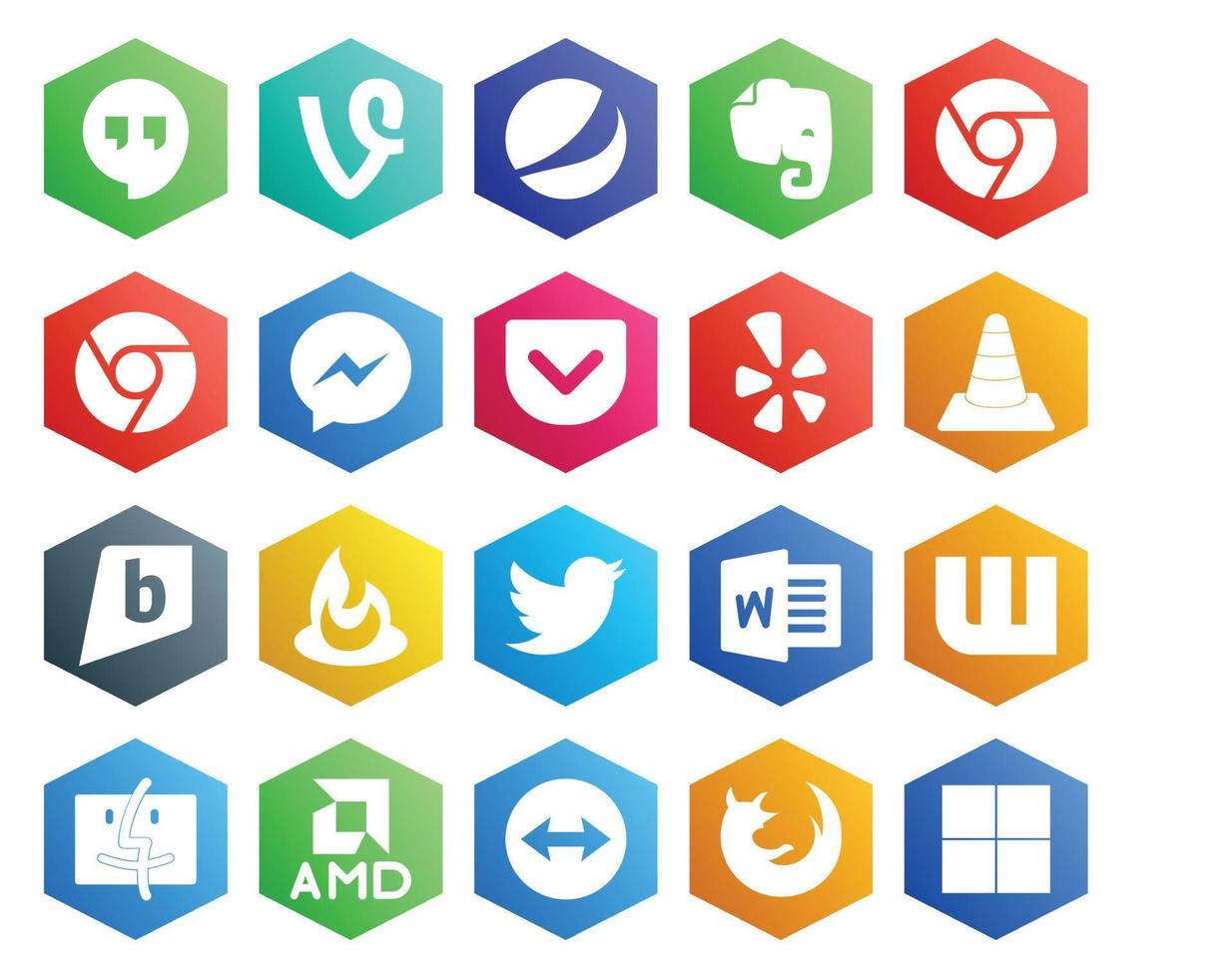 20 Social Media Icon Pack Including finder word vlc tweet feedburner vector