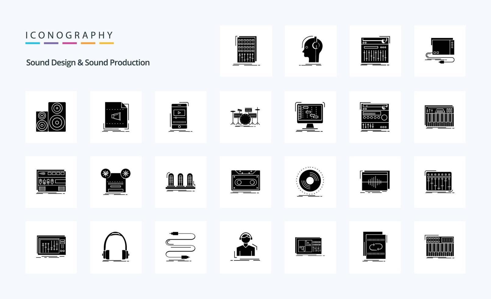 25 Sound Design And Sound Production Solid Glyph icon pack 19211273 ...