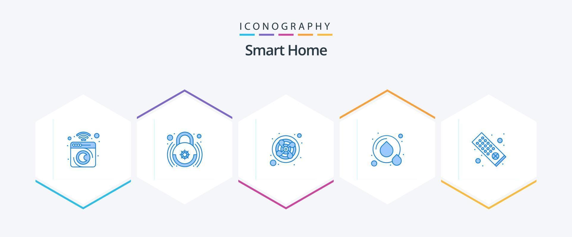 Smart Home 25 Blue icon pack including remote control. water. smart lock. save water. ventilation vector