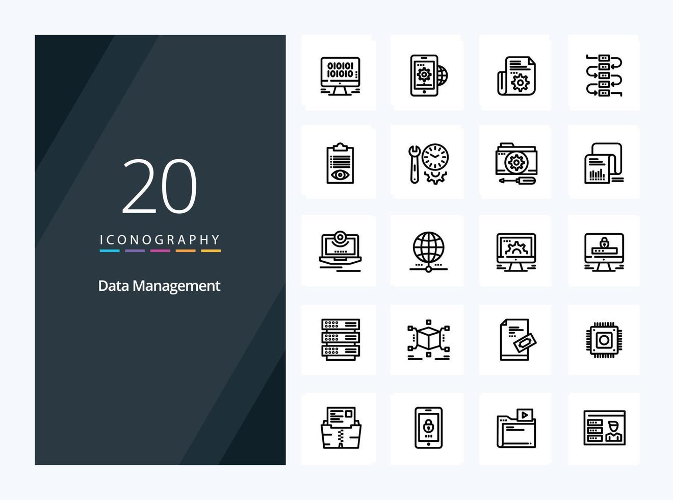 20 Data Management Outline icon for presentation vector