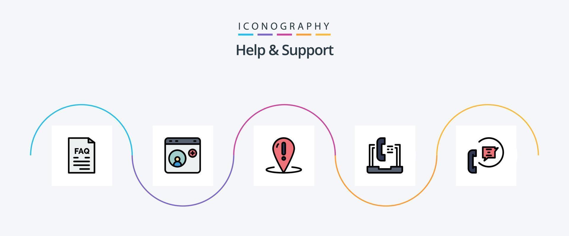 Help And Support Line Filled Flat 5 Icon Pack Including help. communication. internet. support. place vector