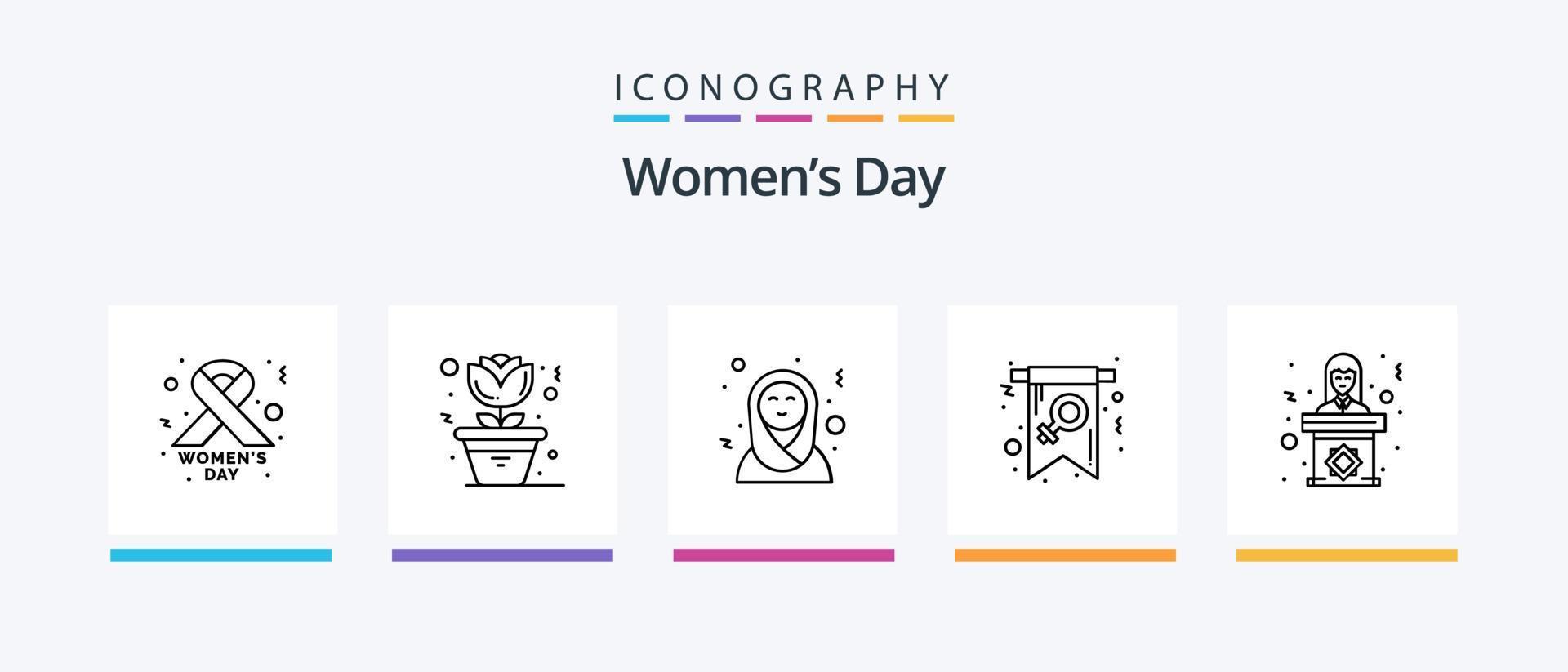 Womens Day Line 5 Icon Pack Including female. announcement. female. badge. mothers. Creative Icons Design vector