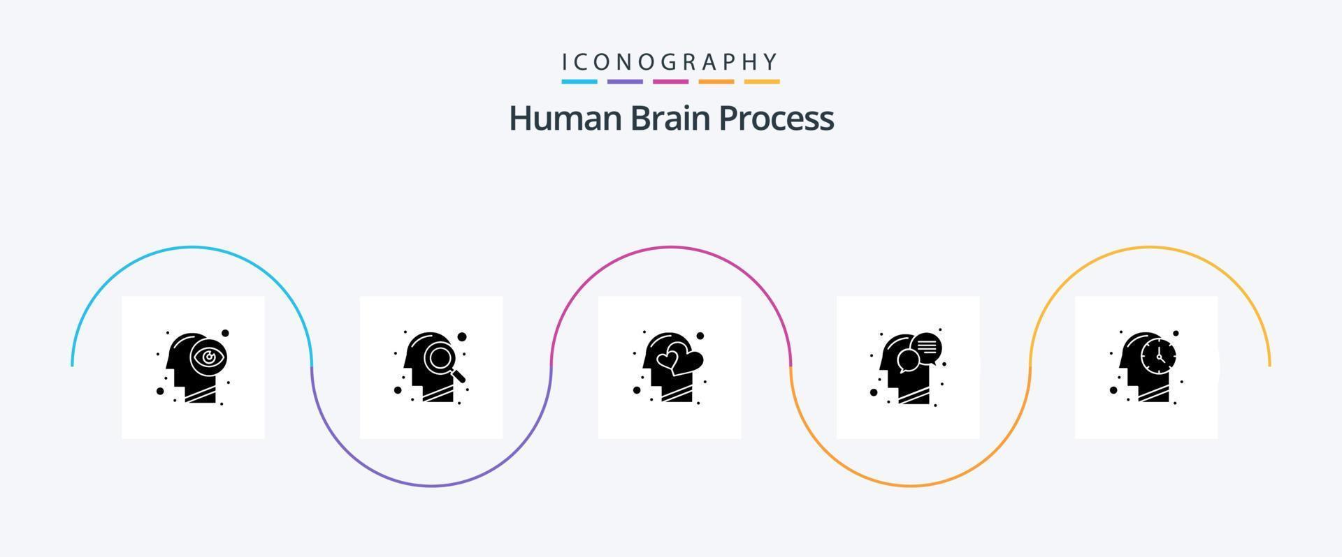 Human Brain Process Glyph 5 Icon Pack Including talk. human. emotions. head. human vector