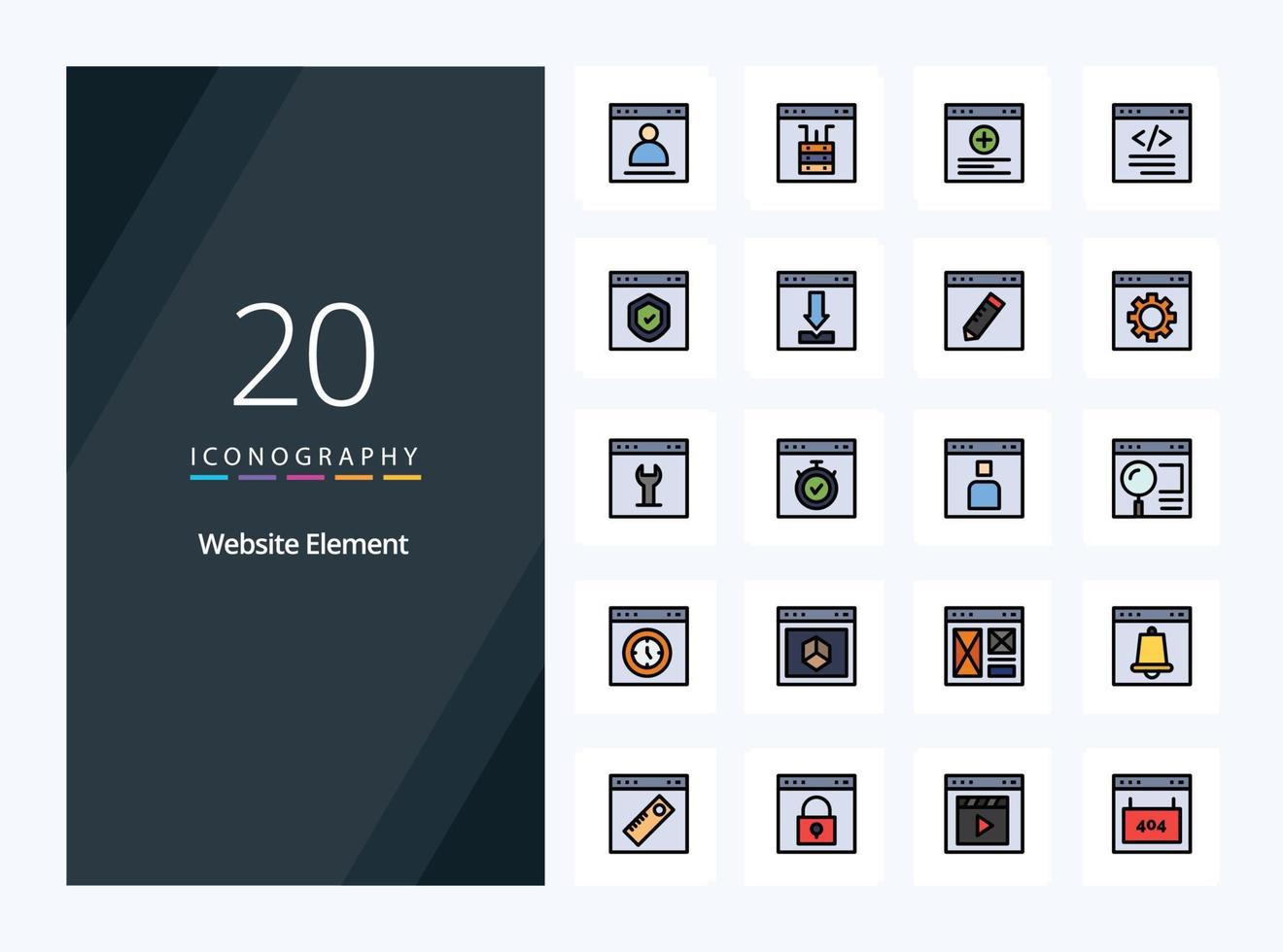 20 Website Element line Filled icon for presentation vector