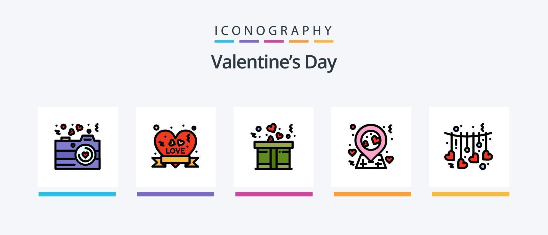 la línea del día de san valentín llenó un paquete de 5 íconos que incluye amor. letras del corazón. tener una cita. compras. regalo. diseño de iconos creativos vector