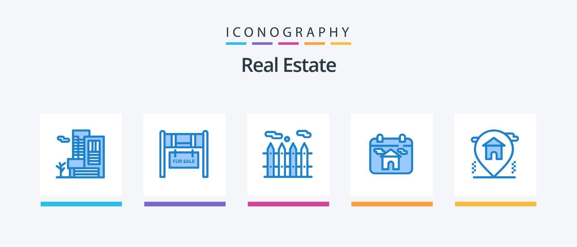 Real Estate Blue 5 Icon Pack Including real estate. home. heating. location. home. Creative Icons Design vector