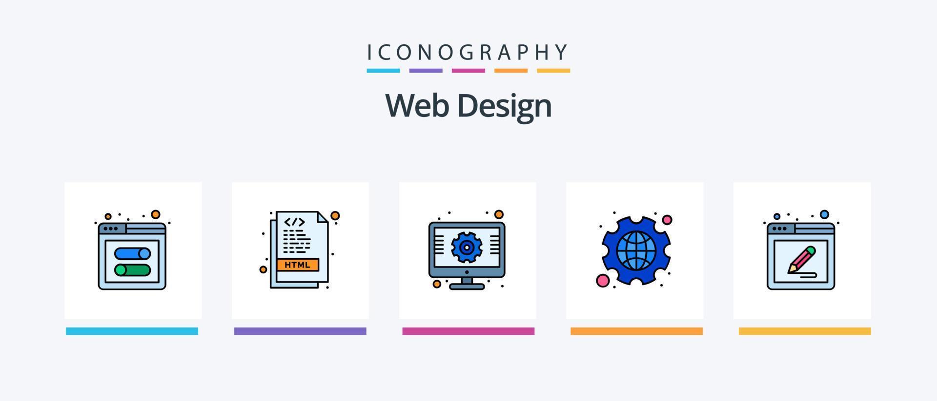 la línea de diseño web llenó el paquete de 5 íconos que incluye . escribir. editar herramientas. herramientas. Página web. diseño de iconos creativos vector