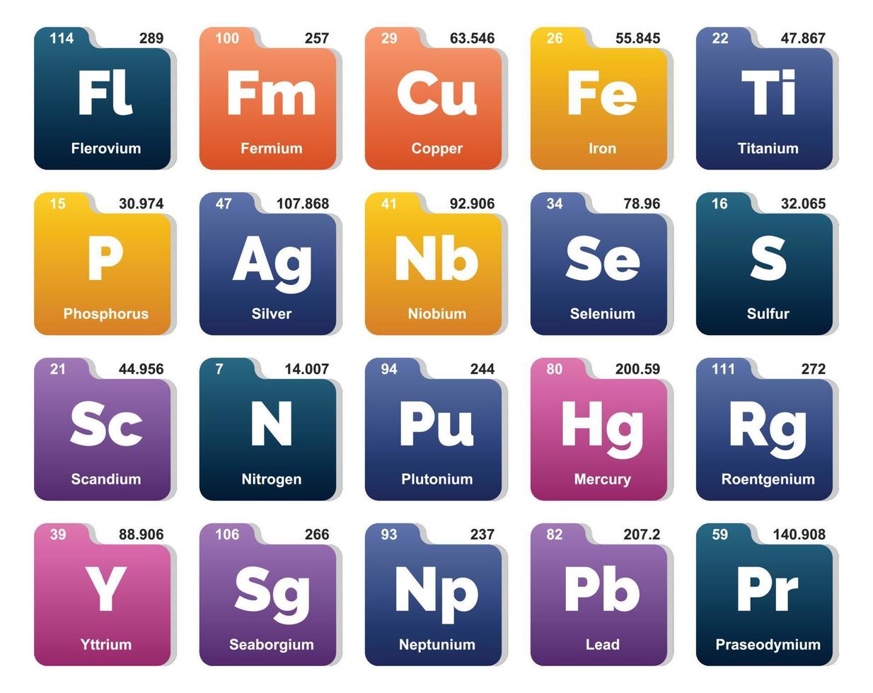 20 Preiodic table of the elements Icon Pack Design vector